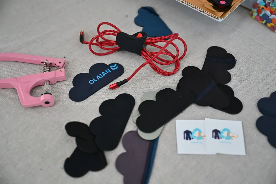 cable organisers cut from donated neoprene